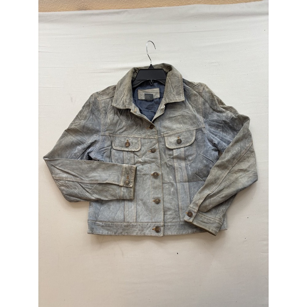 Austin Clothing Co Womens Genuine Leather Jacket Light Blue Gray Trucker Small